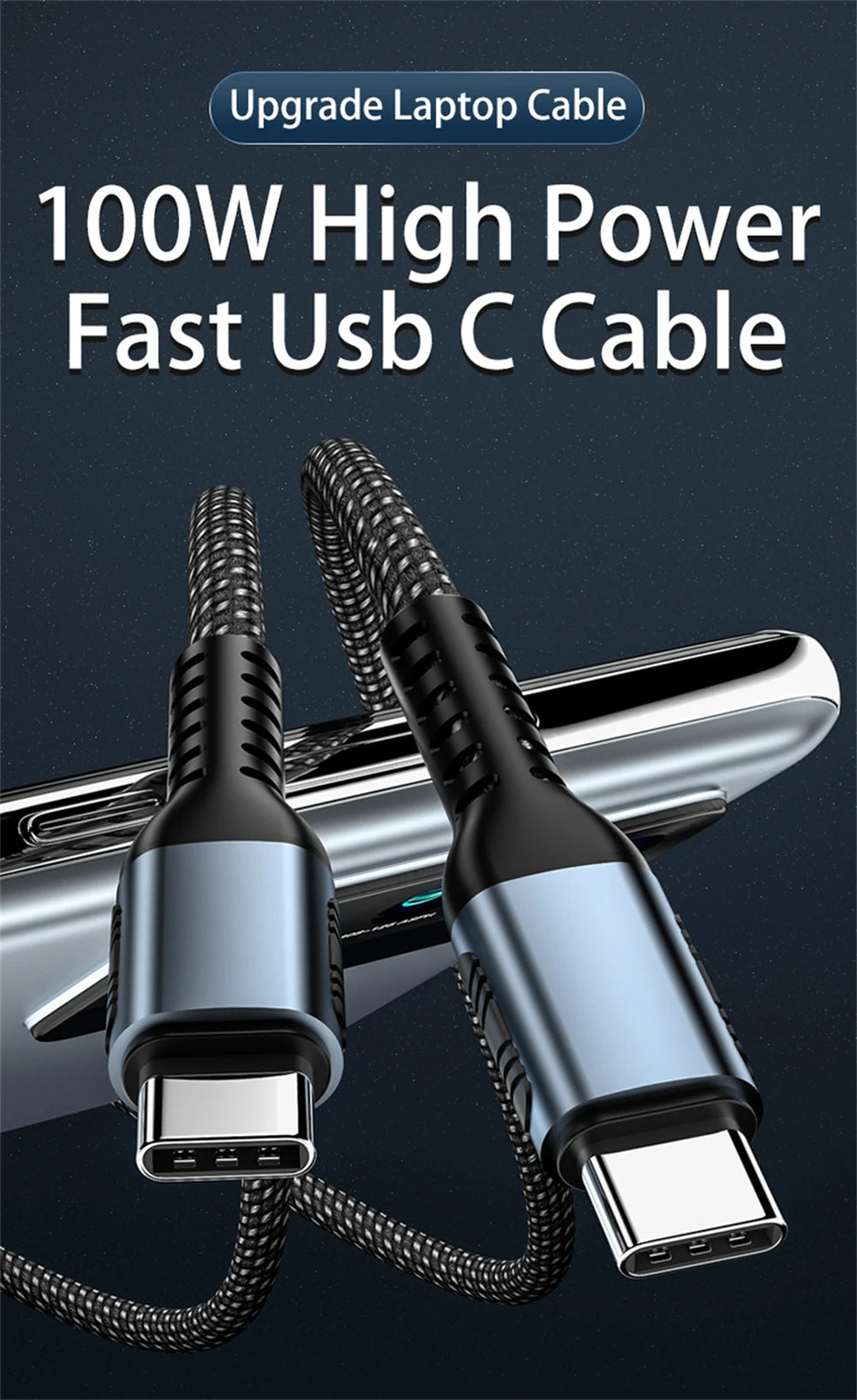 USB C to USB Type C Cable for MacBook Pro Quick Charge 4.0 PD 100W 5A Fast Charging for Samsung Xiaomi mi 10 Charge Cable 1/2M