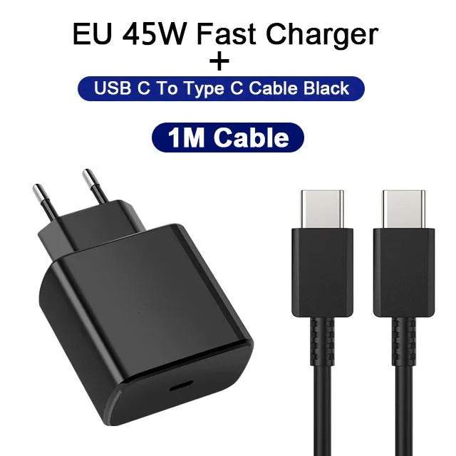 45W Fast Charging For Samsung USB C Charger PD Quick Charge 3.0 Wall Charge For Galaxy Plus USB Type C Cable Mobile Phone Charge