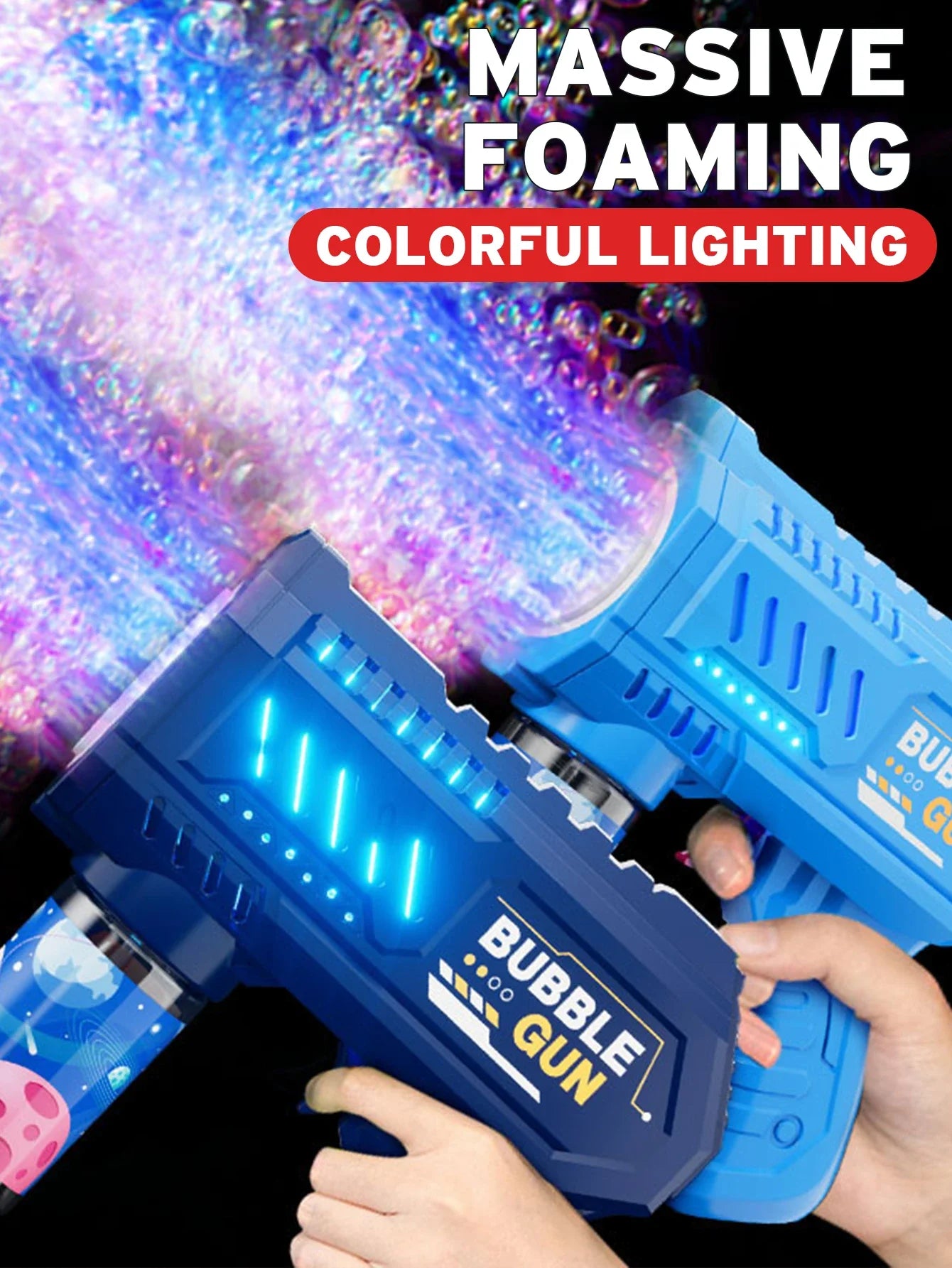 Children bubble machine glowing toy fully automatic bubble gun produces a large amount bubbles without battery and bubble water