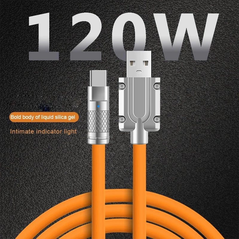 3PCS 120W Super Fast Charge Type-C Liquid Silicone Cable Quick Charge USB C Lines For Xiaomi Huawei Samsung USB Phone Data Wire