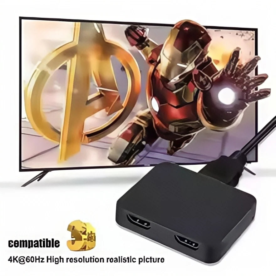 1x2 4K HDMI Splitter - 1 Input 2 Output Video Distributor for Dual Monitor, PC,Projector,Laptop,4K@60Hz HD Amplifier Switch Box
