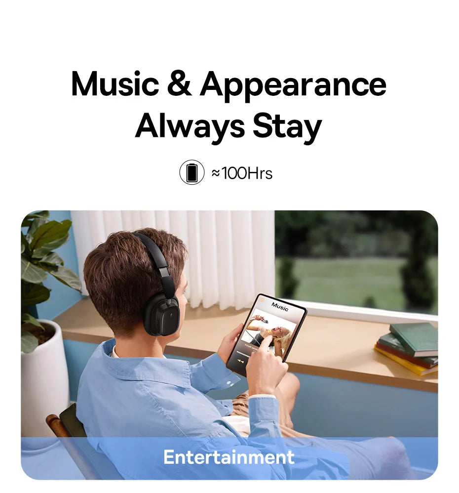 Baseus H1i ANC Wireless Bowie Headphone Bluetooth 5.3 Noise Cancellation Hi-Res 38db 3D Spatial Audio Ear Headsets