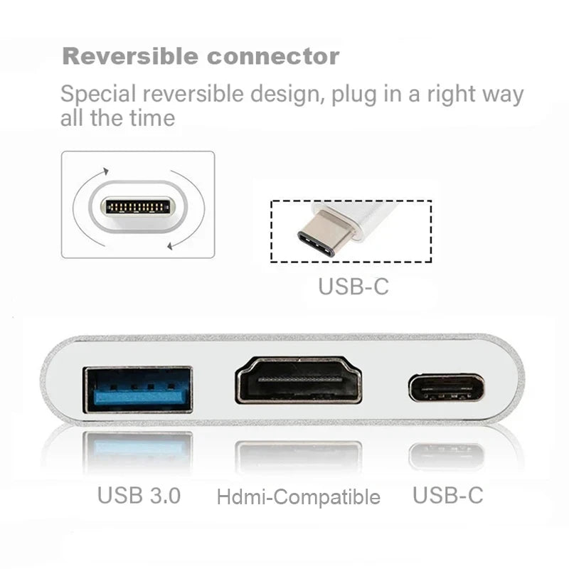 USB-C To HDMI-compatible 3 in 1 Cable Converter for Samsung Huawei iPad Mac NS USB 3.1 Type C To HD 4K USB 3.0 Adapter Cable