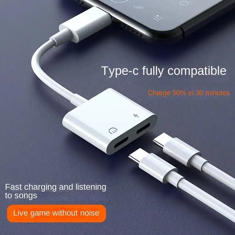 2 in 1 Dual USB Splitter DAC Fast Charge Type-C Adapter and Type C to 3.5mm headphone jack OTG adapter For iPhone 15 HUAWEI