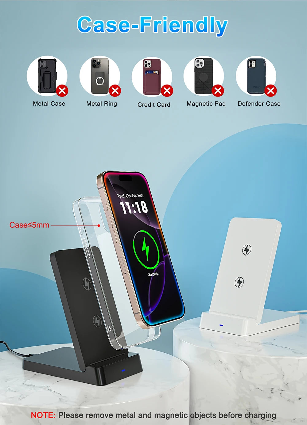 Wireless Charger Phone Desktop Folding Holder Stand For iPhone 16 15 14 13 12 Pro Max Samsung S24 Xiaomi Fast Charging Station