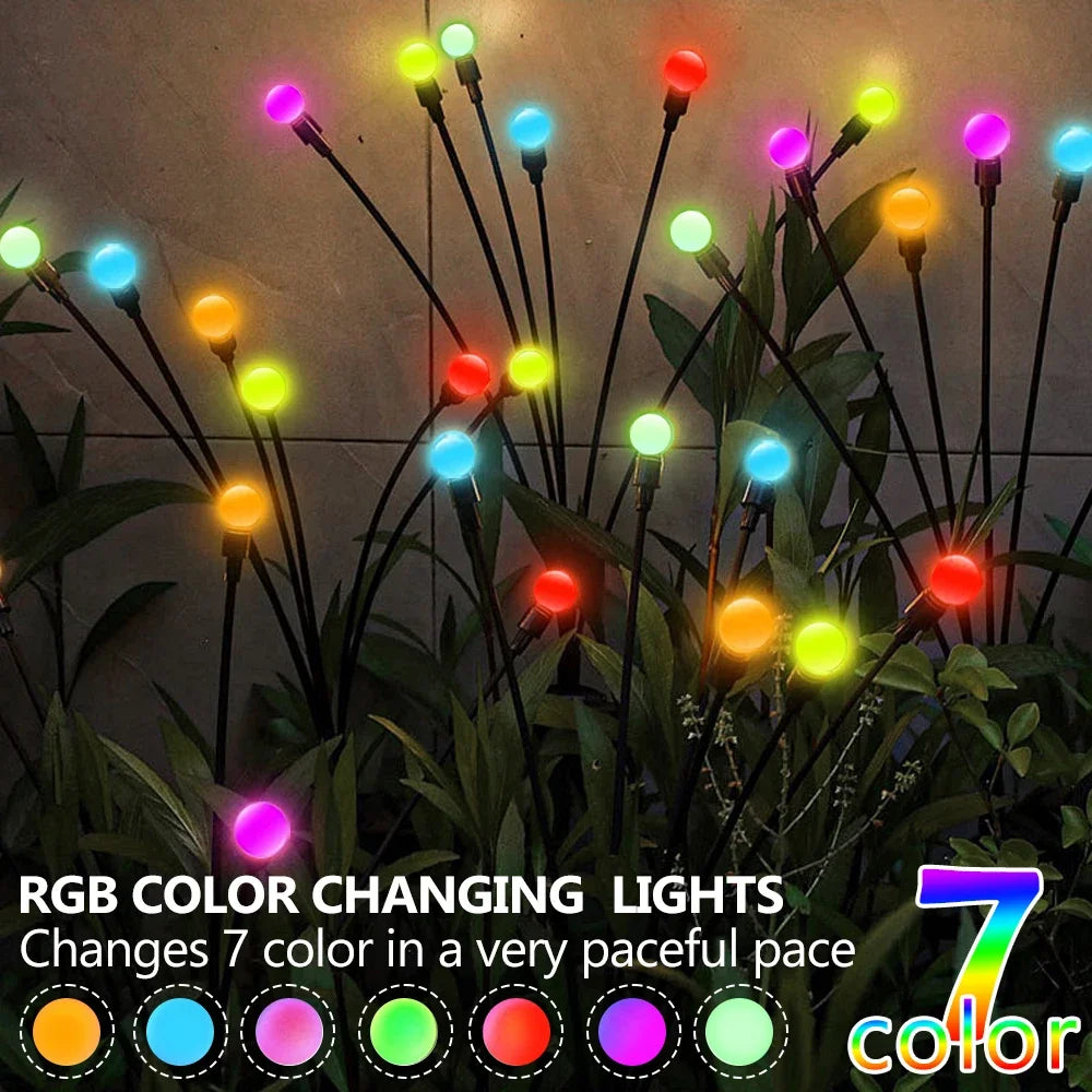 10 LED Outdoor Solar Firefly Lights Warm White RGB IP65 Waterproof Garden Starburst Light for Garden Path Yard Patio Landscape