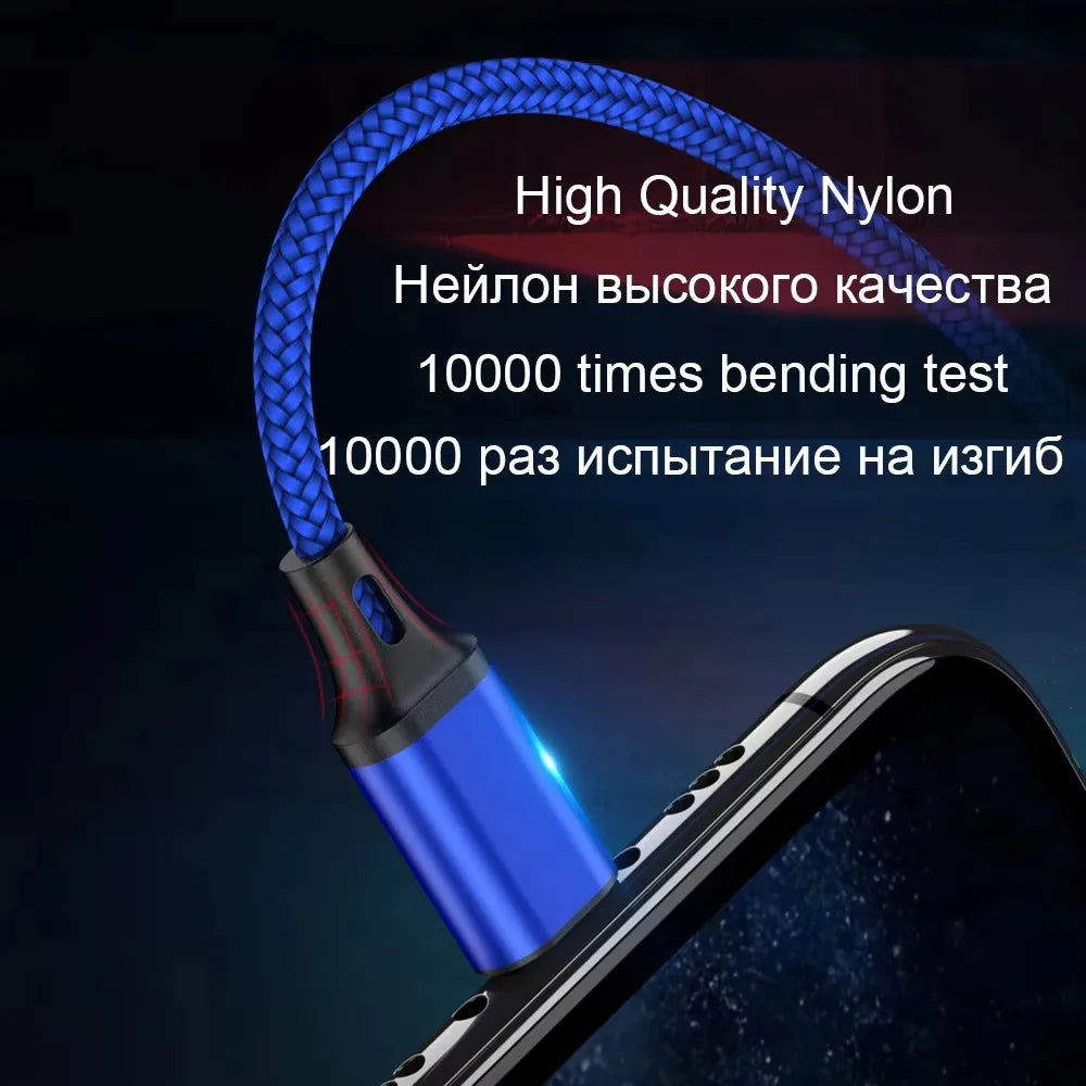 Fast Charging USB Cable For iPhone 14 13 12 11 Pro XS Max XR X 8 7 6S Plus Nylon Braided Wire Quick Charger Data Cable 1m 2m 3m