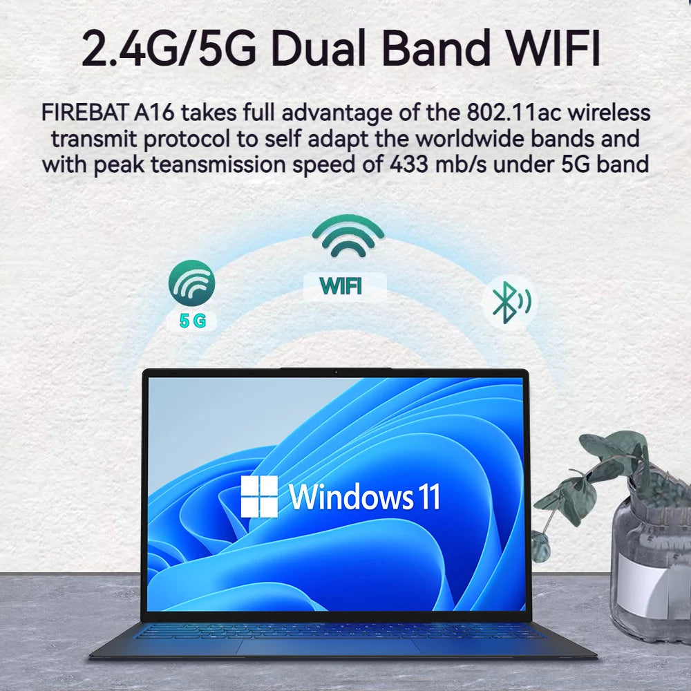 Firebat A16 AT15 Laptop 16 Inch N5095 N100 N150 CPU 16GB RAM SSD 512GB 1TB BT4.2 WiFi5 Lightweight Business Computer Notebook
