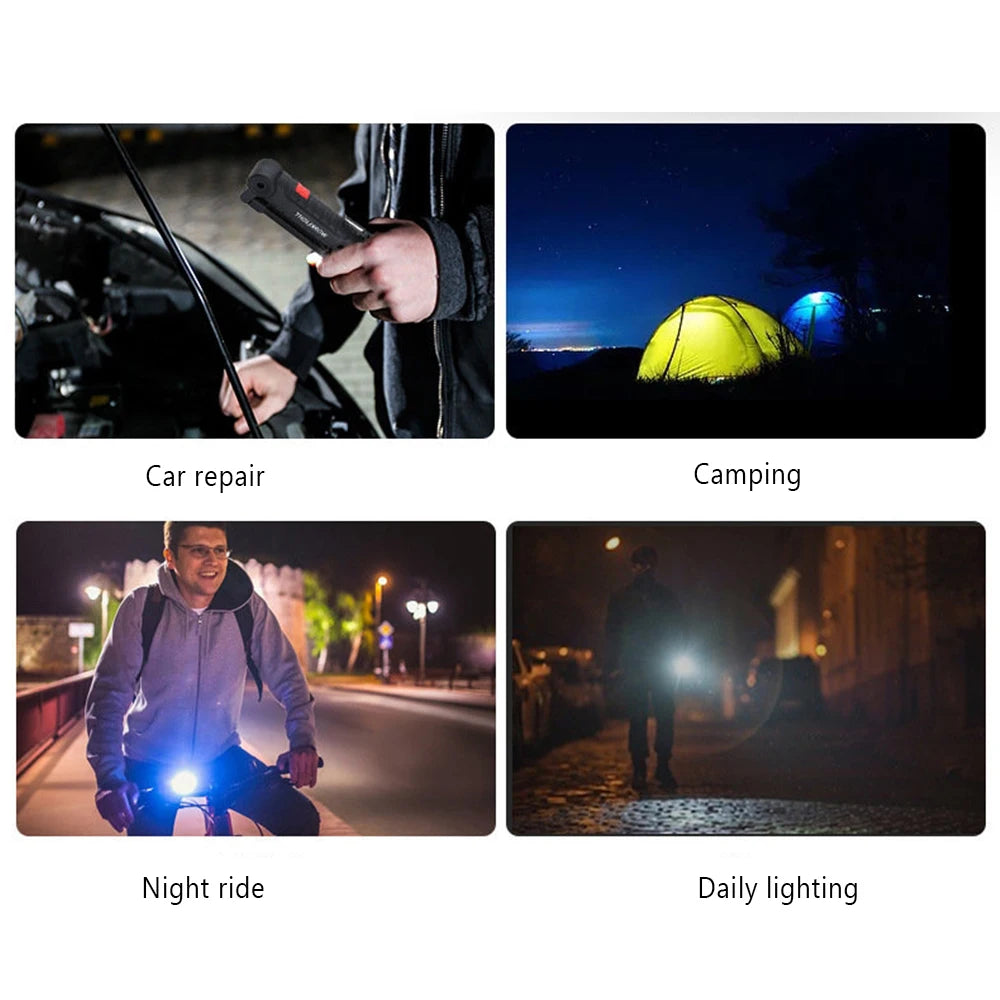 USB Flashlight Rechargeable Torch Tool Gifts for Men LED Work Light with Magnetic Base 5 Modes For Home Outdoor Camping ﻿