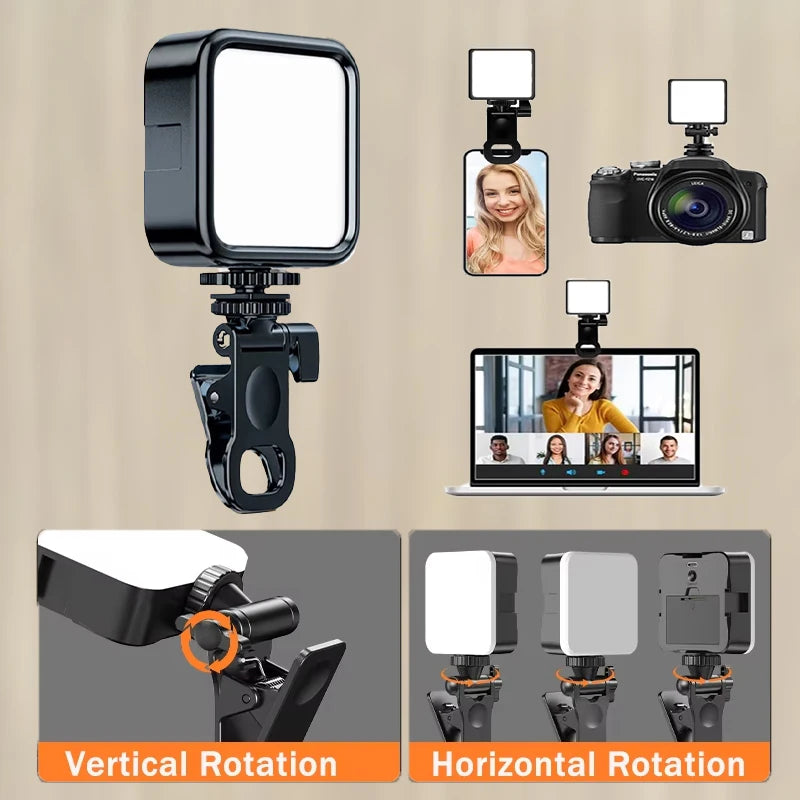 Portable Clip-On LED Selfie Light Rechargeable 3 Mode Fill Light for Smartphone Laptop Computer Video Conference Live Streaming