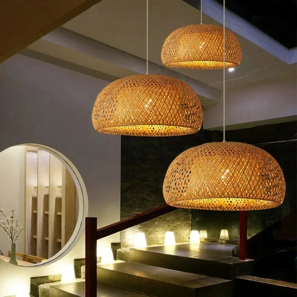 30/38/45CM Hand Knitted Chinese Bamboo Pendant Lamp Weaving Hanging Lamp Restaurant Chandeliers Home Decor Lighting Fixture