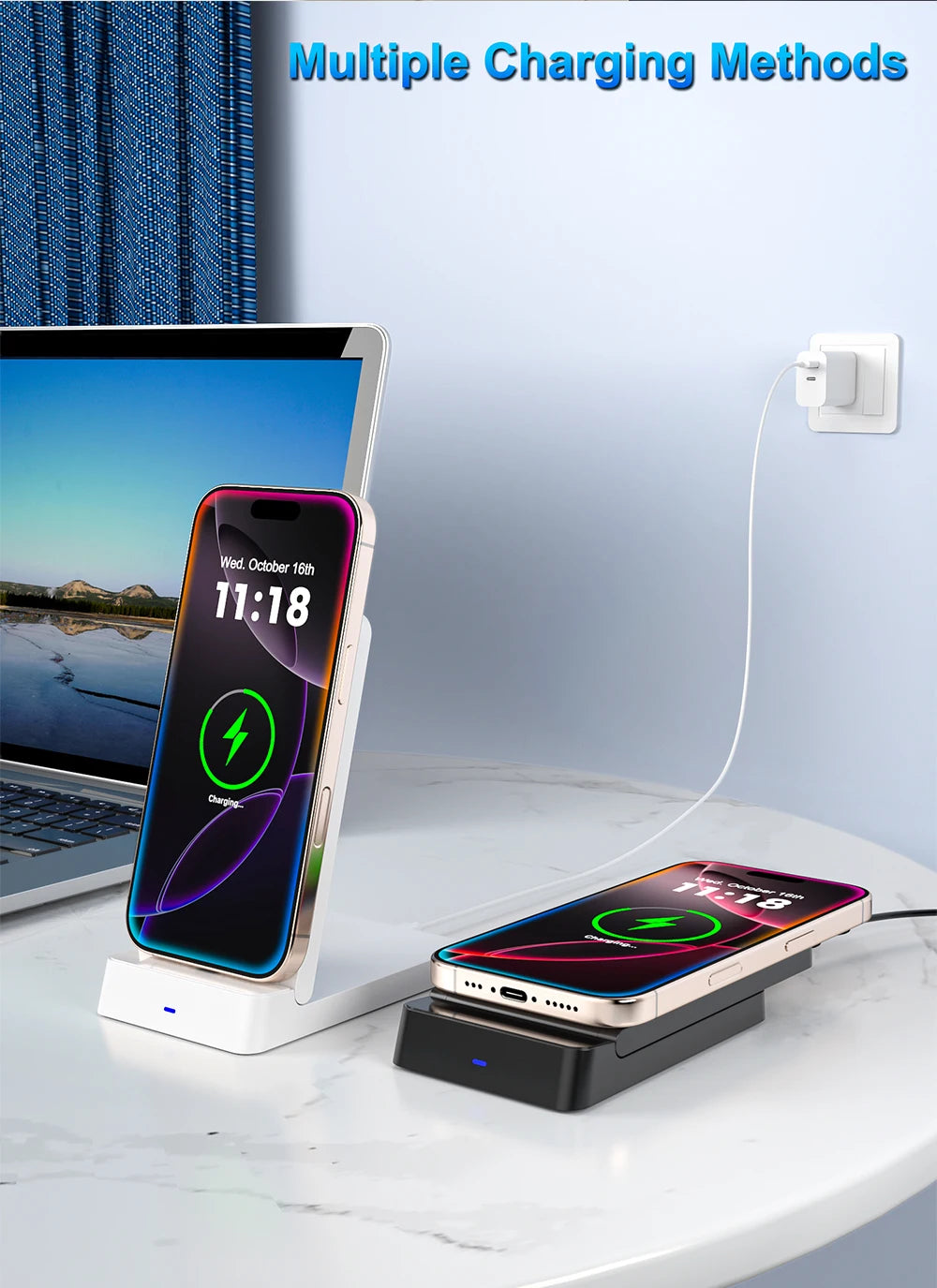 Wireless Charger Phone Desktop Folding Holder Stand For iPhone 16 15 14 13 12 Pro Max Samsung S24 Xiaomi Fast Charging Station