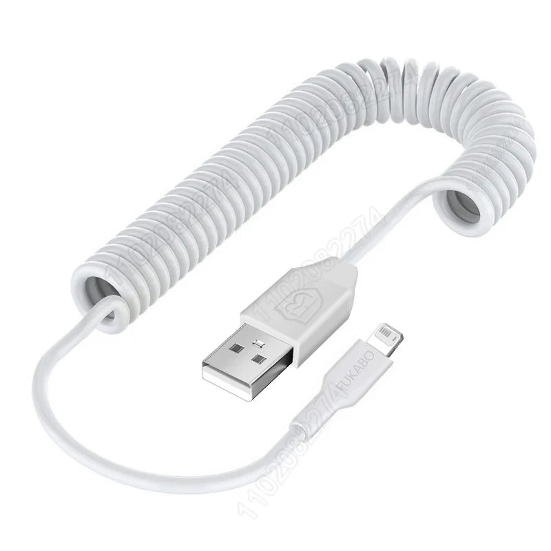 PD 27W Car USB Spring Stretch Cable For iPhone 13 12 11 14 Pro Max Phone Fast Charging Charger Cable X XR XS 7 8 Plus Data Cable
