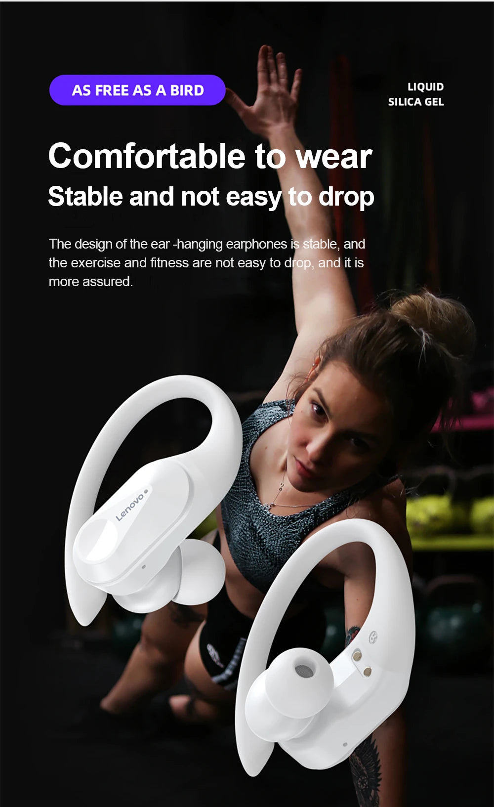 Lenovo LP75 Sports Wireless Earphones with Mics,Button Control, LED Power Display,Hifi Stereo Sound Bluetooth 5.3 TWS Headphones