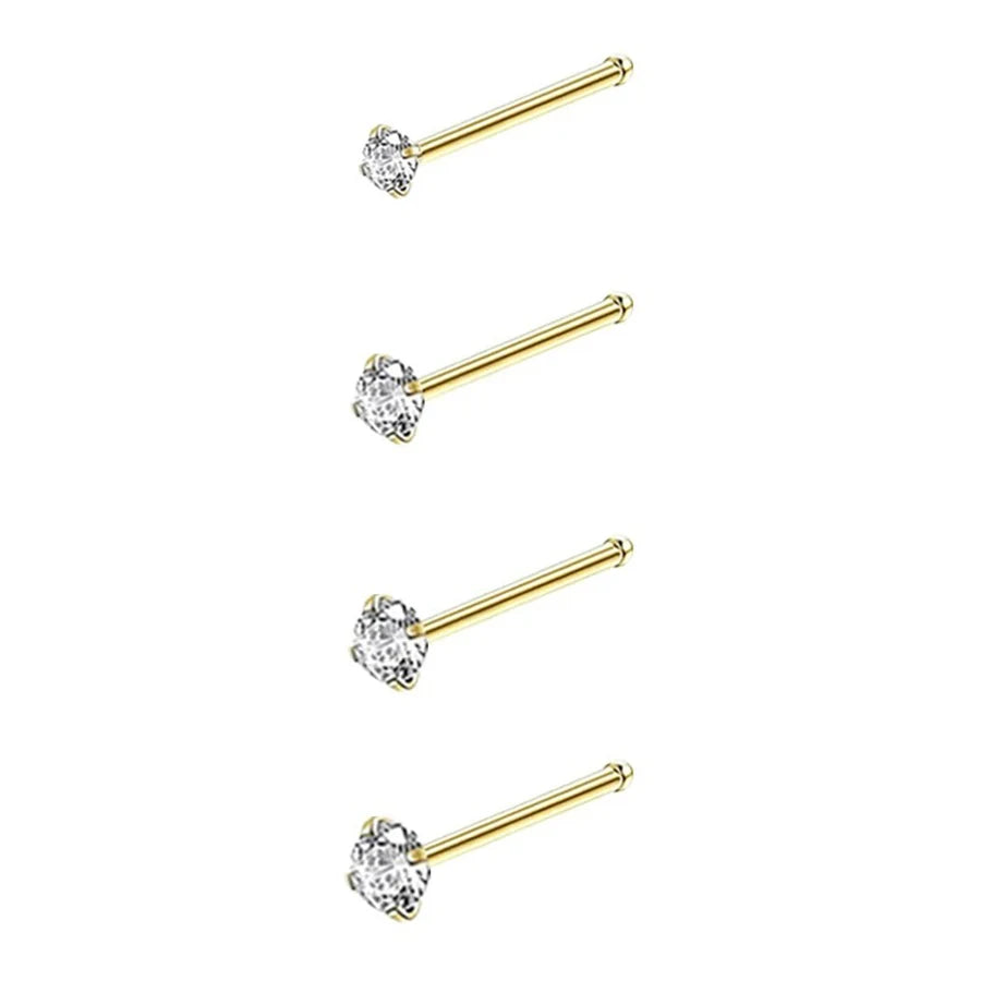 4-12pcs Cubic Zirconia Nose Studs 20G Nose Piercing Jewelry Bone L Shaped Shiny Crystal Bone Nostril Piercing Jewelry