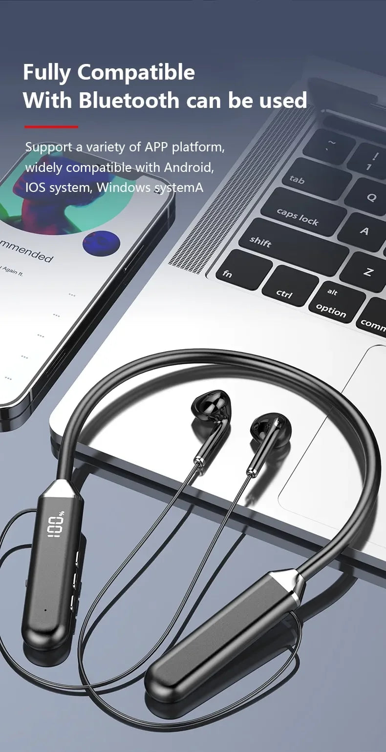 New Sport Neckband Earphone Wireless Headphone audífonos bluetooth inalámbrico Gaming LED Display ear buds for xiaomi huawei