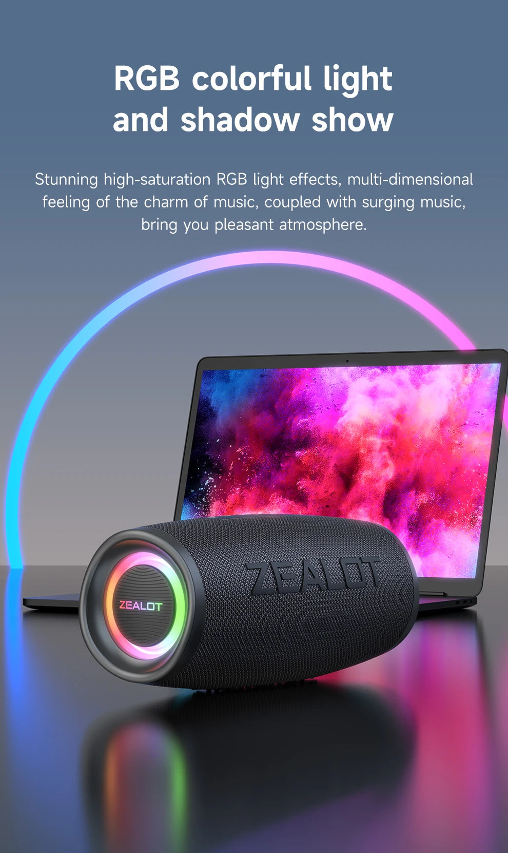 ZEALOT-S56 Bluetooth Speaker 40W Output Power Bluetooth Speaker with Excellent Bass Performace IPX6 Waterproof Camping Outdoor