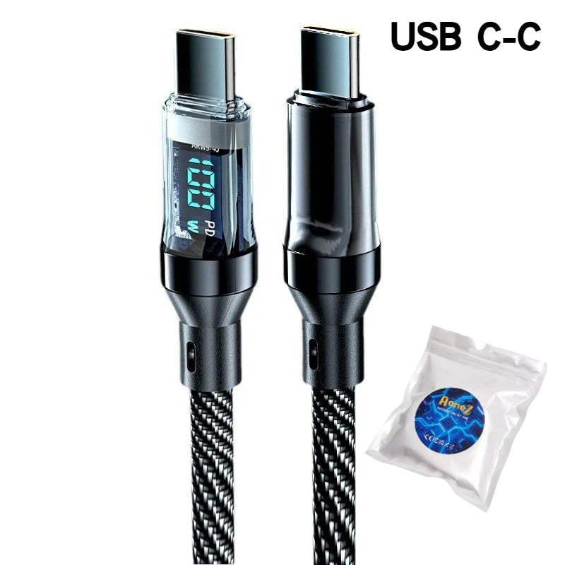 Multi Device Fast Charger Cable 60-120W with LED Display USB A to C and C to C Super Fast Charge for Huwei OPPO iPhone 15 Mac