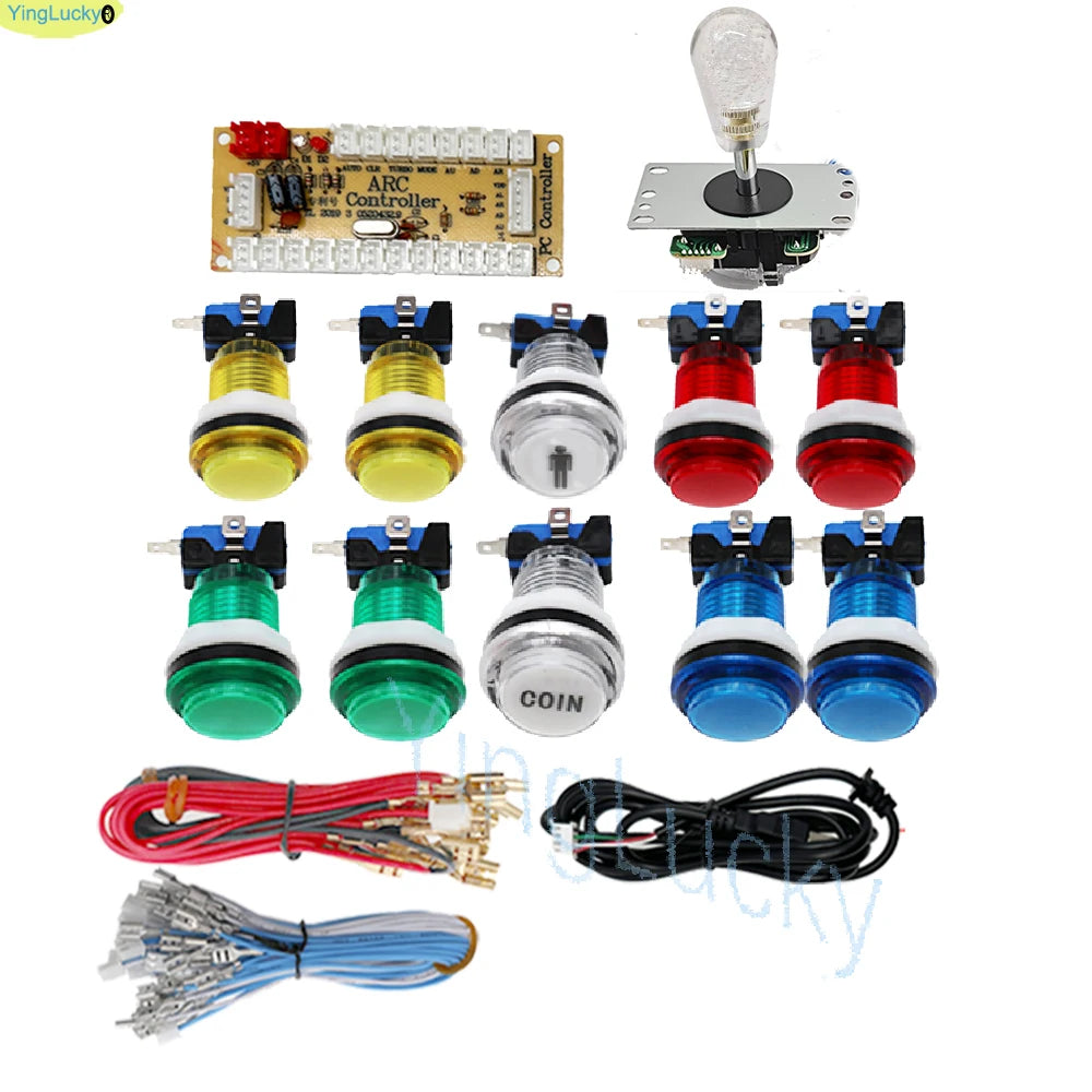 2 Player DIY Arcade Game Kit for PC Raspberry Pi with LED Push Buttons American Style Joystick USB Encoder Cables Mame Jamma