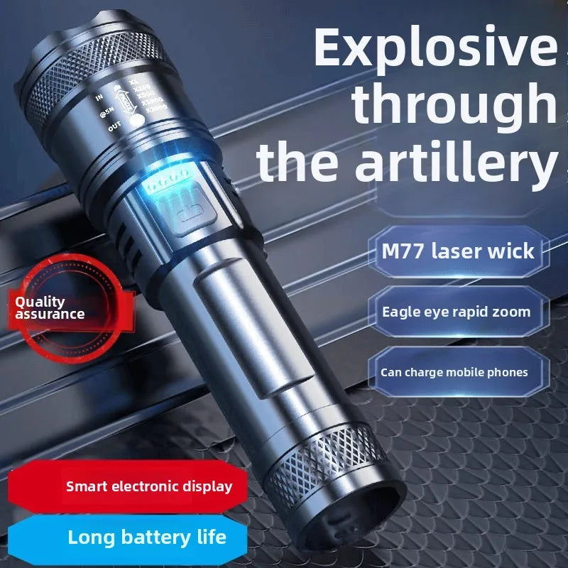 Ultra strong light long-range rechargeable flashlight for outdoor patrol, spotlight zoom aurora cannon, large floodlight laser c
