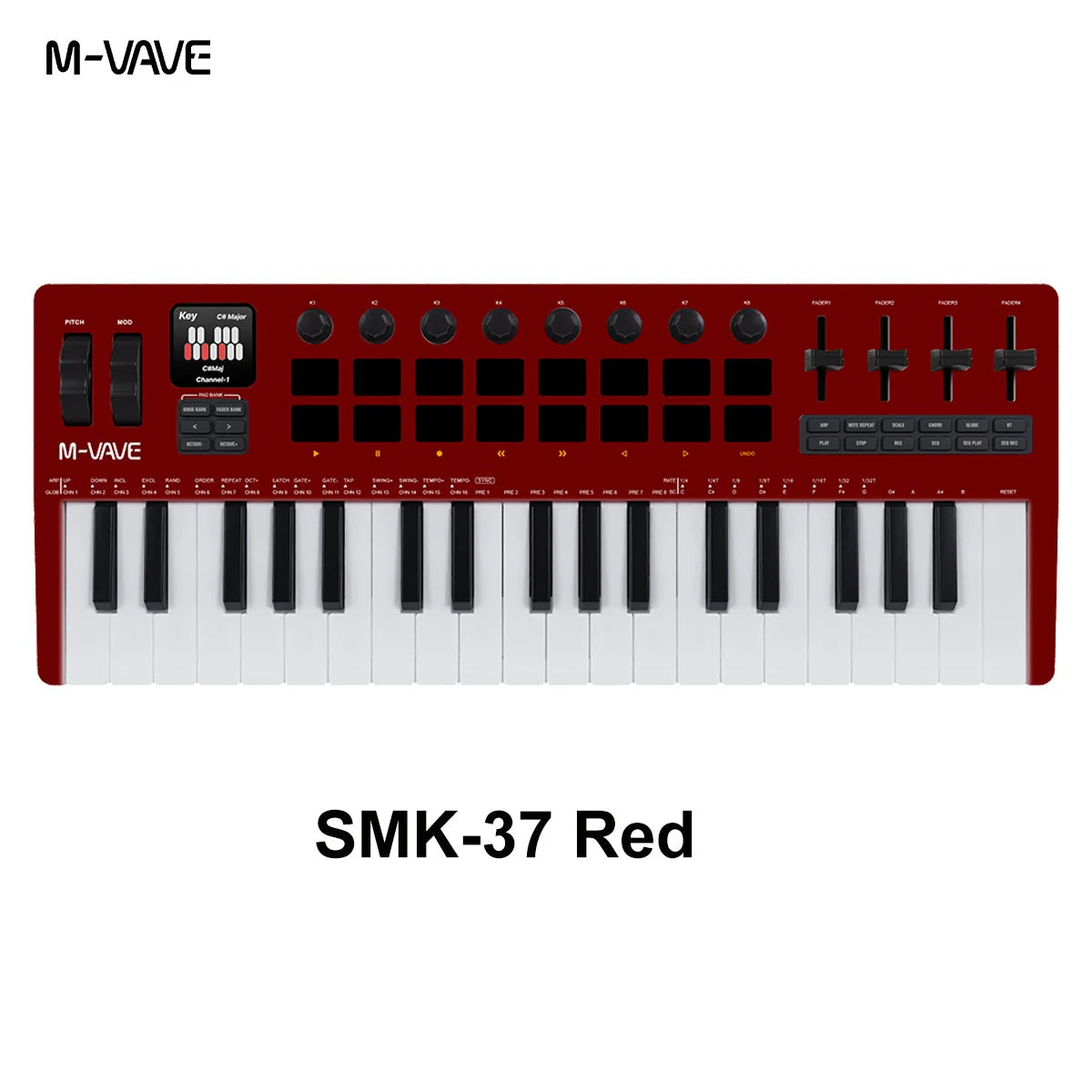 M-VAVE SMK-37 PRO MIDI Controller Keyboard 16 RGB Pads 8 Knobs Software Compatible for Music Production