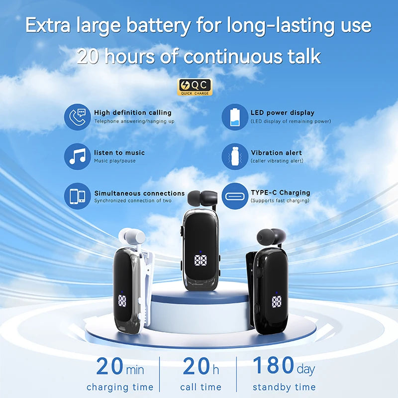 New K88 Lavalier Business Headset Bluetooth 5.4 Bass Earphone Call Vibration Reminder+Voice Number Reporting Wireless Headphone