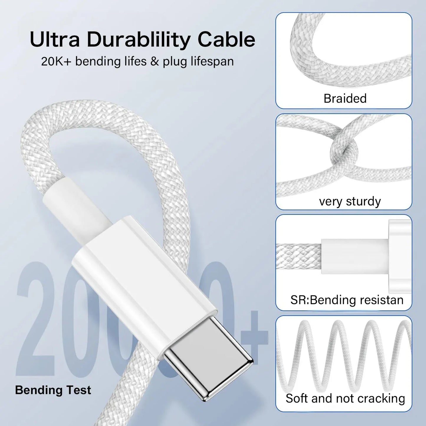 5-2 PCS 60W USB C to USB C Cable for iPhone 16 15 pro Samsung Xiaomi iPad AirPods Macbook Type C To Type C Braided Charger Cable