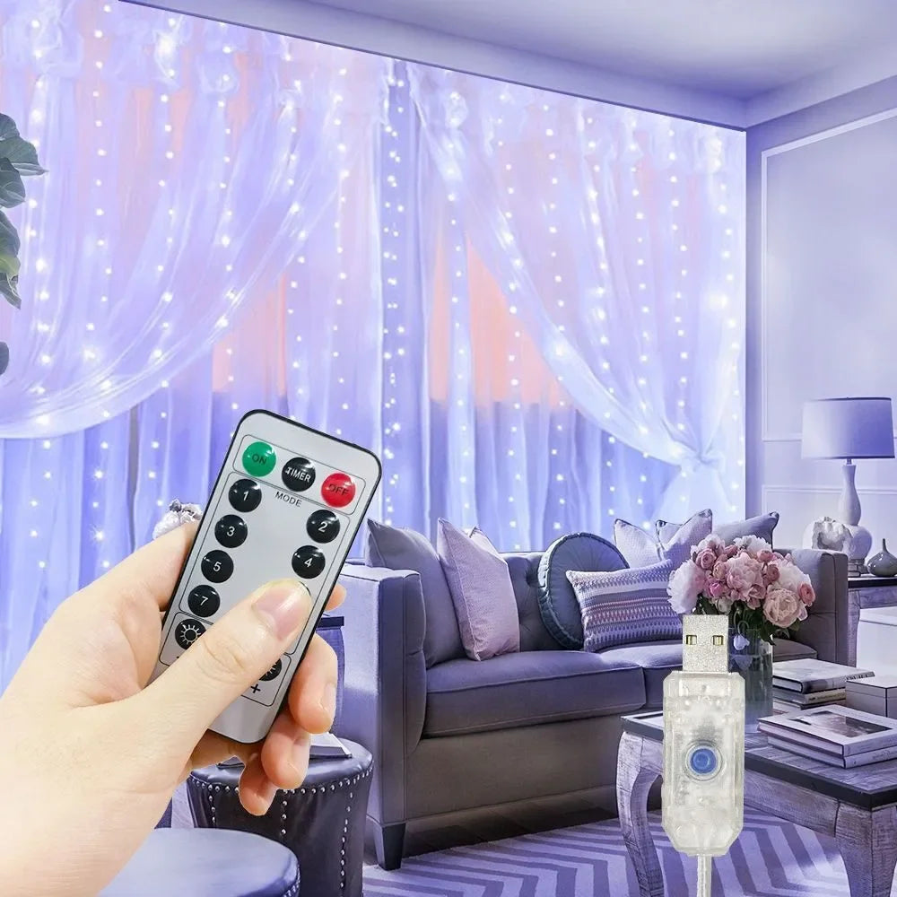 USB Curtain String Lights 8 Modes Fairy Light Christmas Halloween Garland Holiday Led Light Wedding Party Home Bedroom Decor