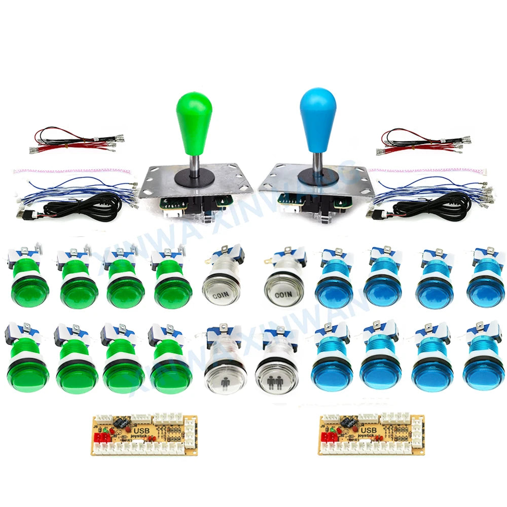 DIY Arcade Game Kit 2 Players Set Light Push Button American Style Joystick USB Encoder Cables For PC Raspberry Pi Mame Parts