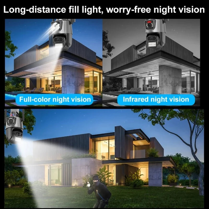 8MP WiFi Camera Outdoor 8X Zoom Security Camera 4K Video Surveillance Three Lens Dual Screen PTZ ICsee Alexa NVR Security CCTV