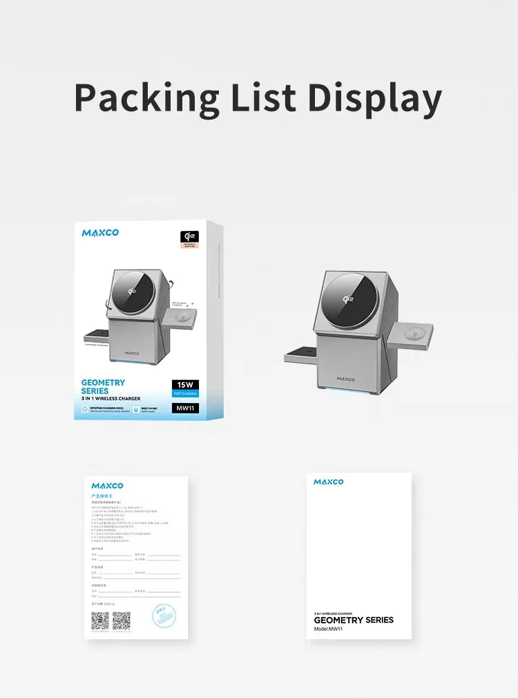 QI2 3 in 1 Wireless Charger Stand Magnetic Qi2 15W Fast Charging for iPhone 12 13 14 15 16 Apple Watch 9 8 7 6 5 Airpods 2 3 Pro