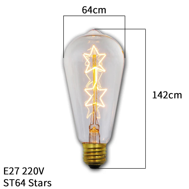 4pcs/lot Retro Edison Light Bulb E27 220V 40W ST64 G80 G95 T10 T45 T185 A19 A60 Filament Light Vintage Ampoule Edison Lamp