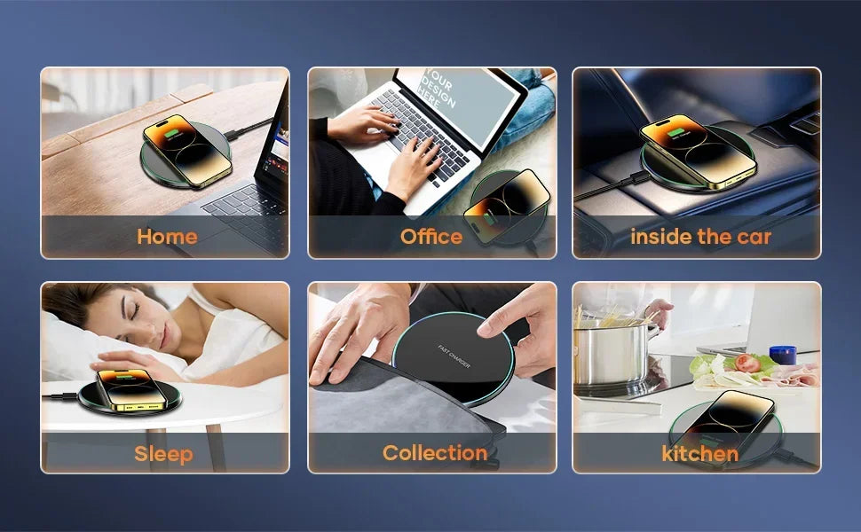 Mini LED Wireless Charger Pad For iPhone 16 15 14 13 12 8 X Pro Max Samsung Xiaomi Induction Fast Charging Dock Station