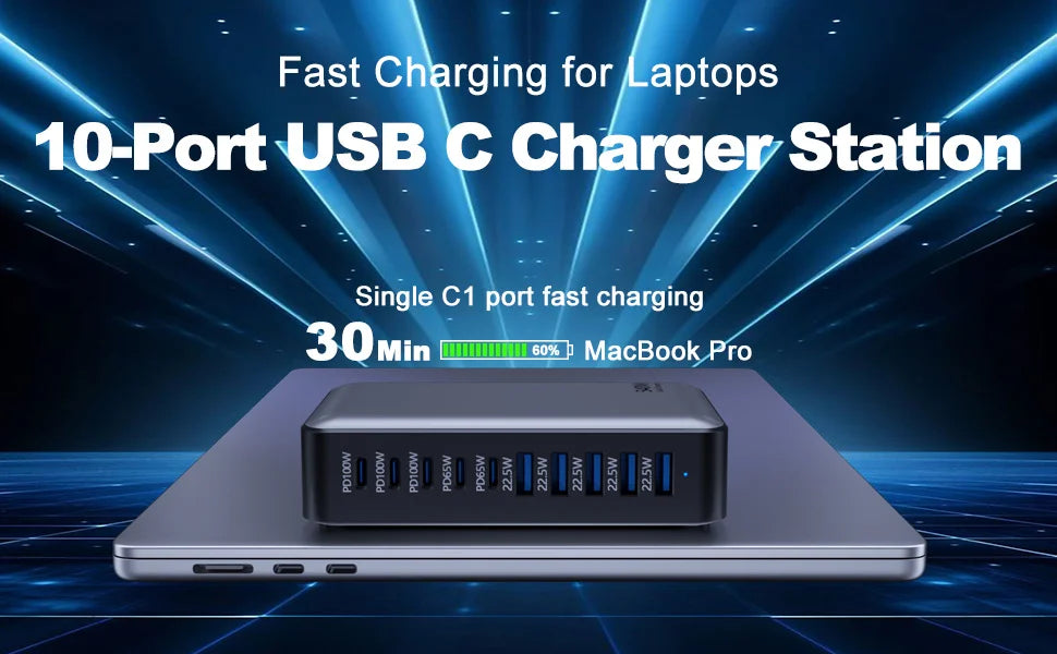 200/300/540/620W GaN high power Multi-Port Fast Charger multiple charging Station for iphone, for MacBook, for Samsung etc