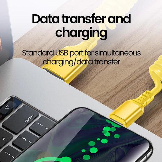 66w Car Spring Fast Charging USB Cable Multicolor USB A/USB C to Type C Cable USB C Data Cord For iPhone 15 16 pro Xiaomi Huawei