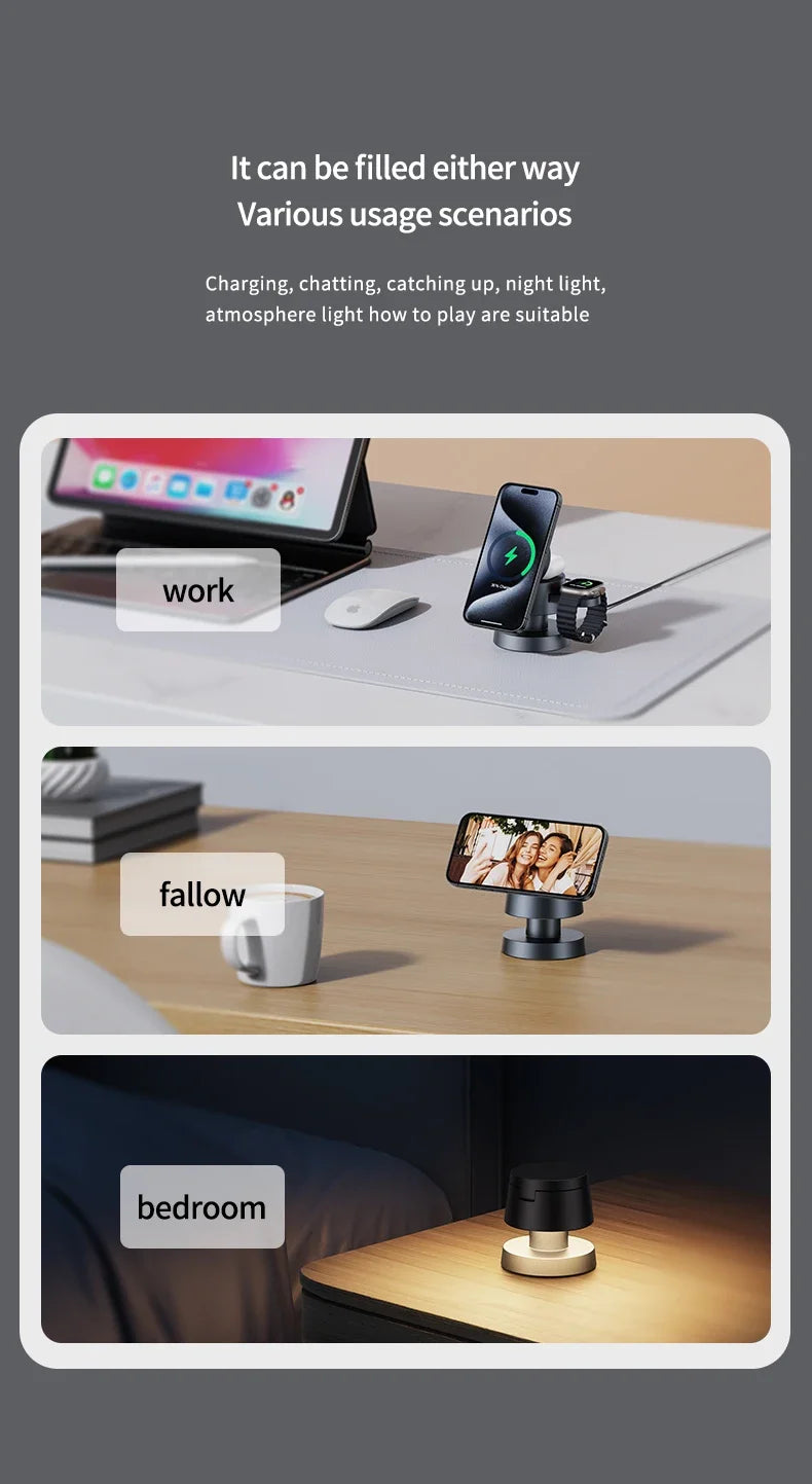 Magnetic 4 in 1 Light Phone Wireless Charger Stand For iPhone 16 15 14 13 12 Pro Max Apple Watch 9 8 Airpods Pro Fast Charging