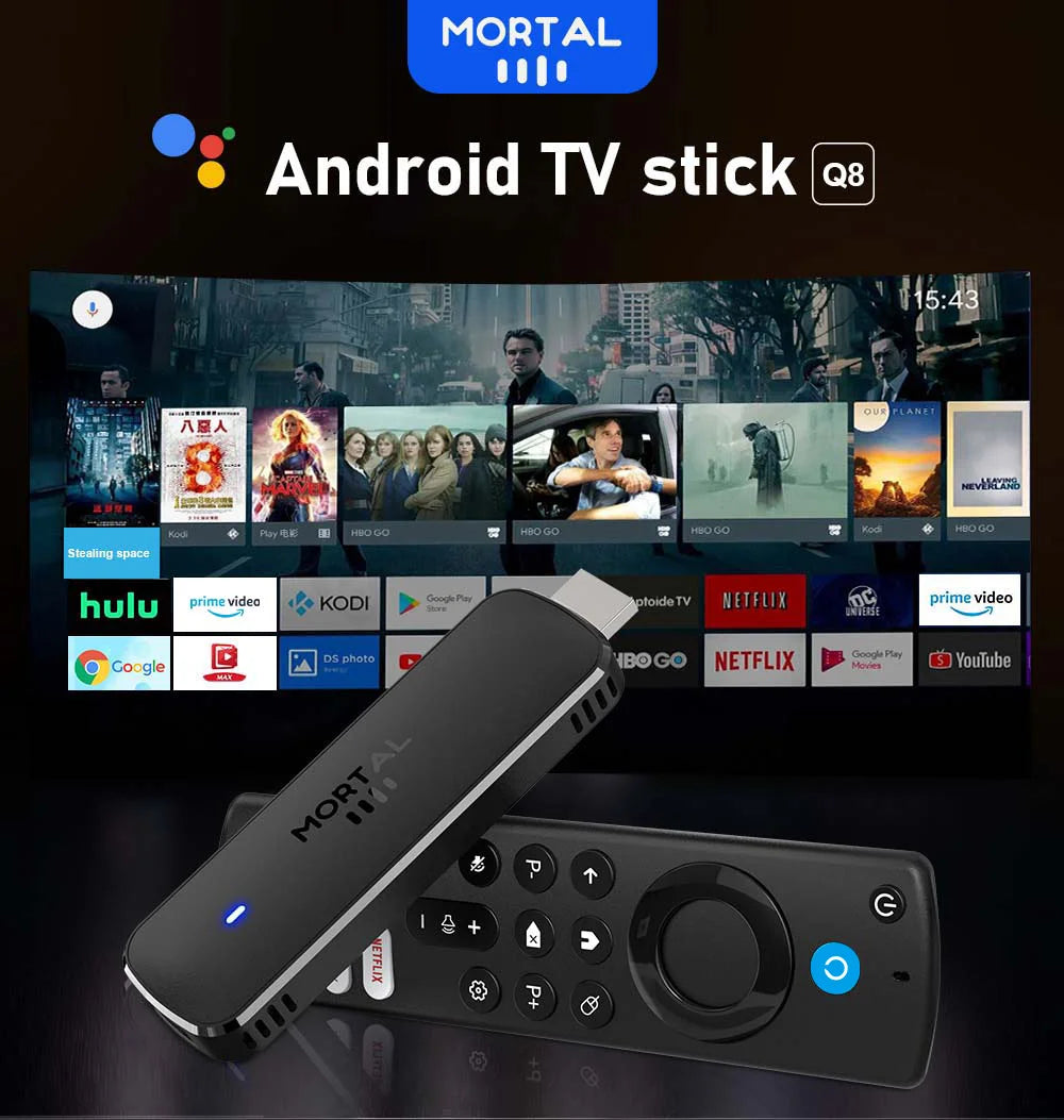 Factory Directly Android14 TV Stick Home theater Mortal Q8 Support 4K@60fps Video Wifi6 Allwinner H313 Quad Core Voice Remote