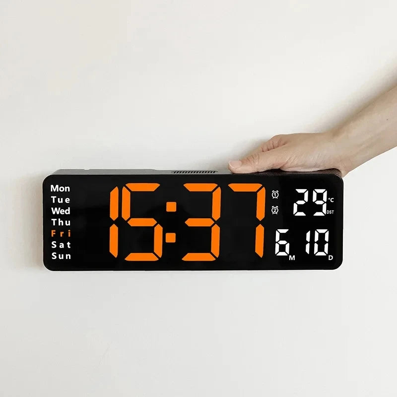 Large Digital Wall Clock Remote Control Temp Date Week Display Power Off Memory Table Clock Wall-mounted Dual Alarms LED Clocks