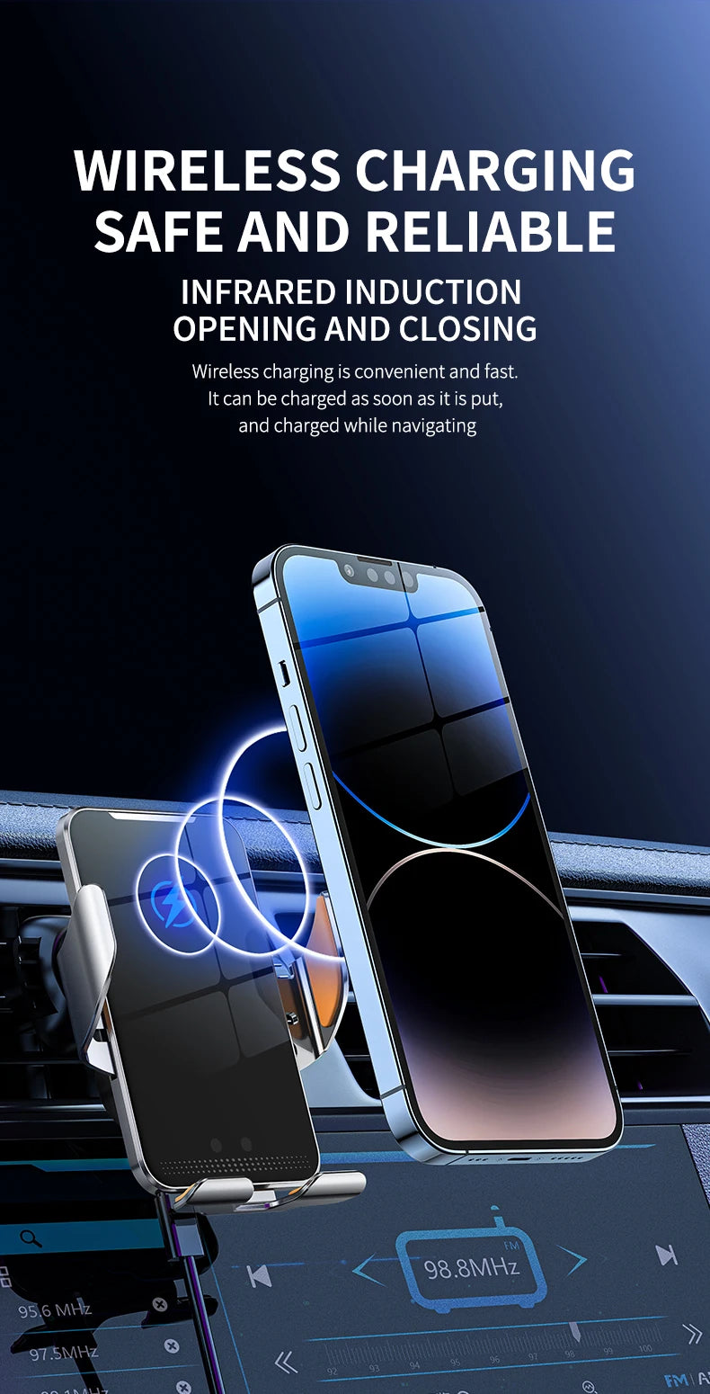 Car Wireless Charger Magnetic Auto Car Mount Phone Holder For iPhone 14 13 12 Samsung Infrared Induction 15W Fast Charging