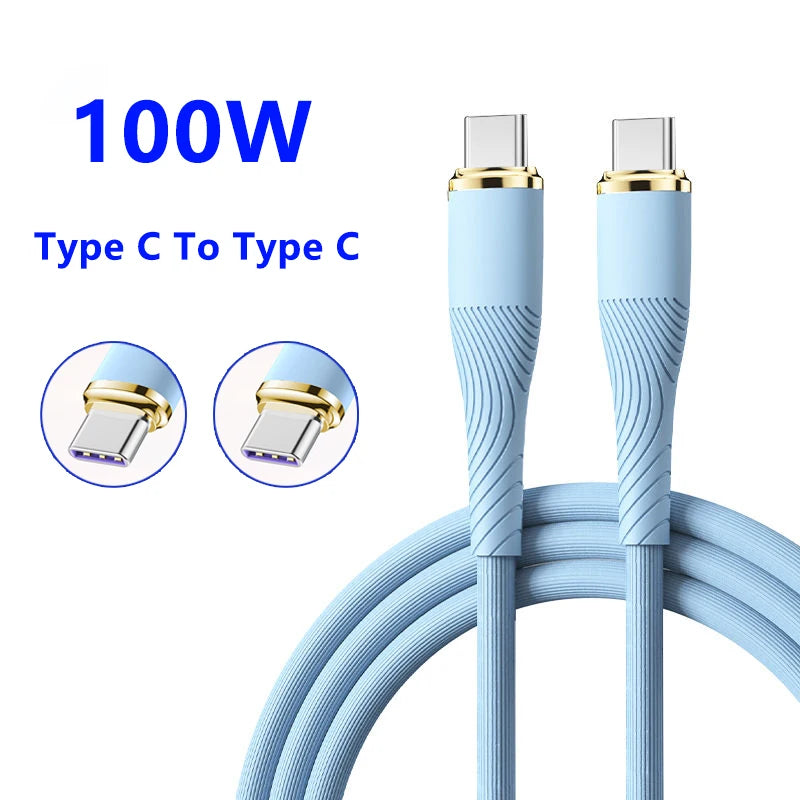 PD 100W Type C To Type C Charge Cable Liquid Silicone For Xiaomi 13 Huawei Samsung S6 MacBook Charge For Ipad Pro Charger Cable