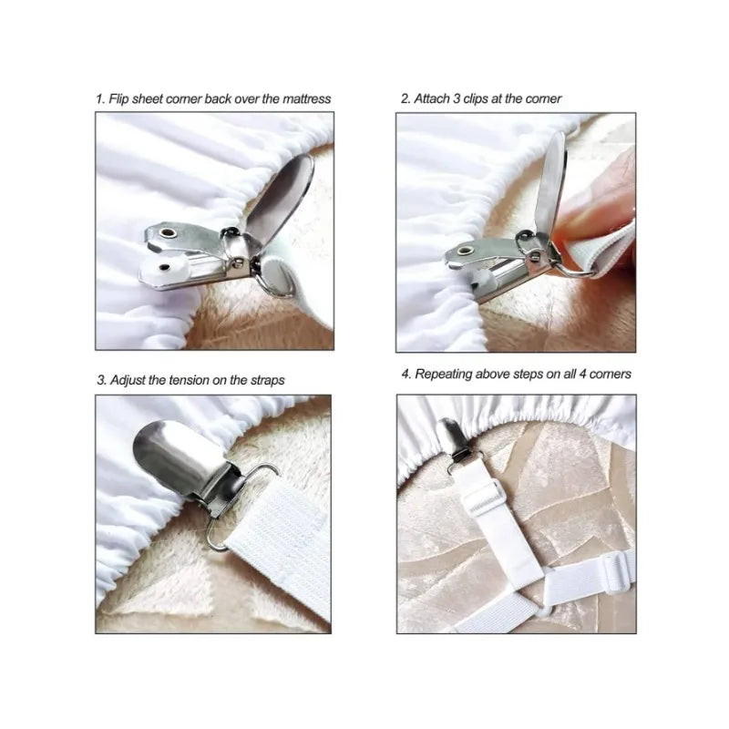 Triangle Bed Sheet Clips Adjustable Fitted Sheet Suspenders & Mattress Grippers for Secure Hold