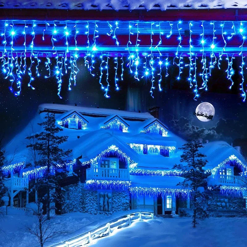 4Mx0.6M Curtain LED Icicle String Lights EU Plug Christmas Garland Droop Light Wedding Garden Street Outdoor Decorative Lighting