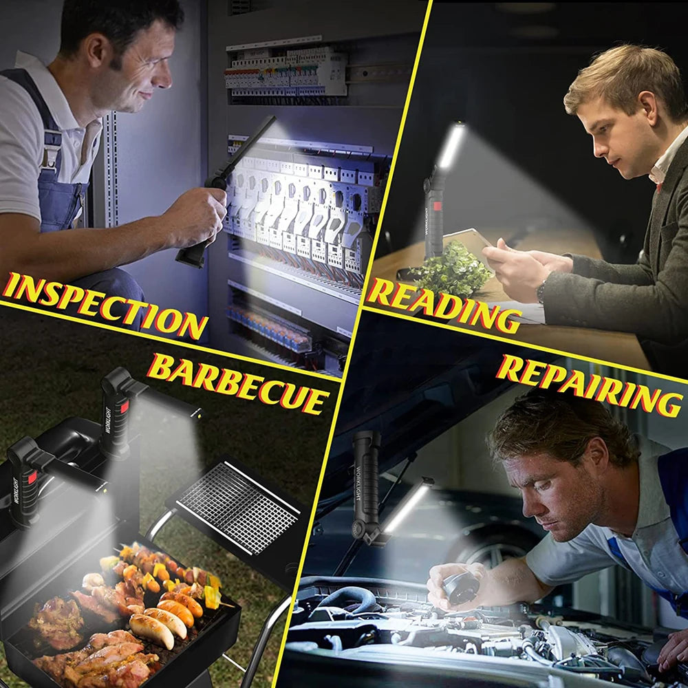 USB Flashlight Rechargeable Torch Tool Gifts for Men LED Work Light with Magnetic Base 5 Modes For Home Outdoor Camping ﻿