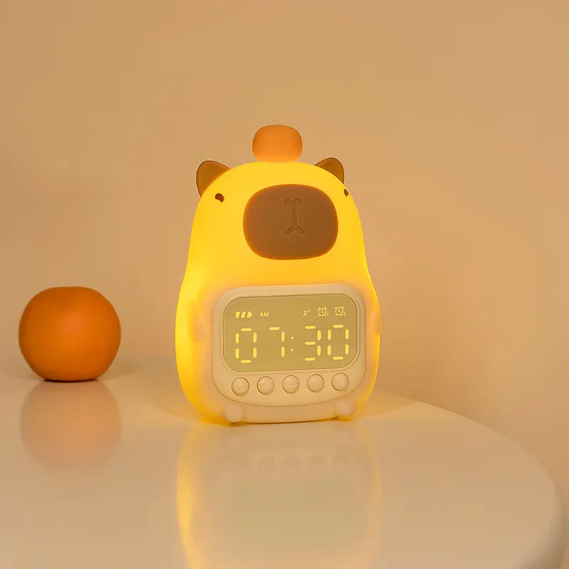 Capybara Led Night Light Silicone Rechargeable Digital Alarm Clock Dimmable Table Lamp Timing USB Charge Children Birthday Gift