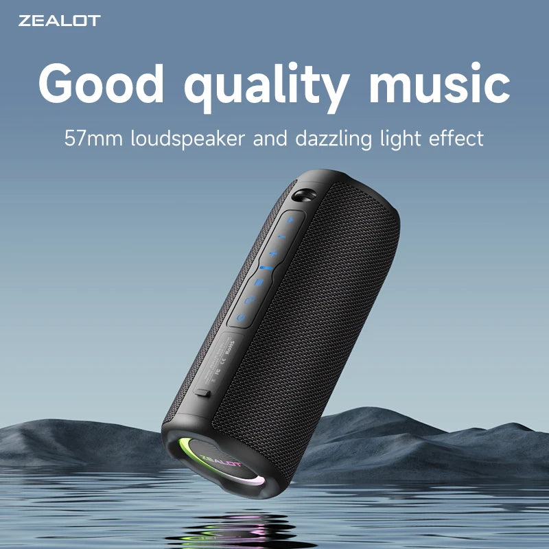 ZEALOT-S49PRO Portable Bluetooth Speaker 20W IPX6 Waterproof,Micro SD Card,AUX-in Plug,10H Playtime,RGB Light  Wireless Stereo