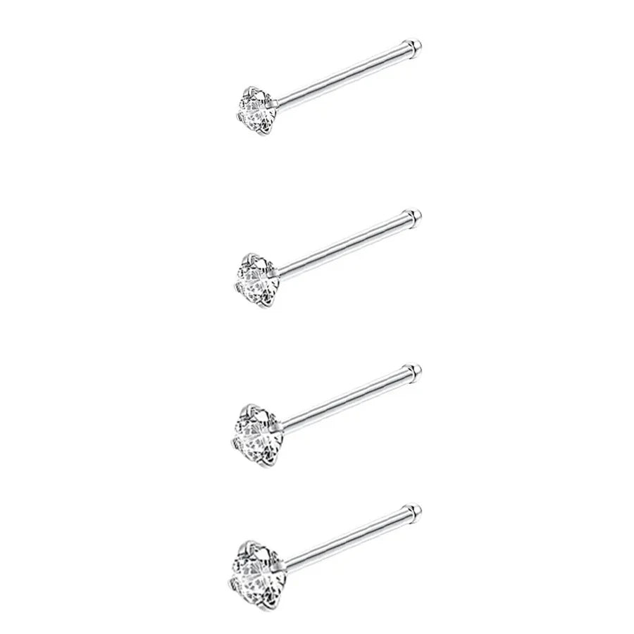4-12pcs Cubic Zirconia Nose Studs 20G Nose Piercing Jewelry Bone L Shaped Shiny Crystal Bone Nostril Piercing Jewelry