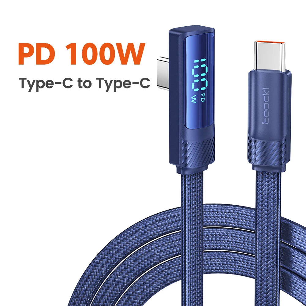 Toocki PD 100W 90 Degree USB Type C Cable to USB C Fast Cahrging for Macbook Xiaomi Huawei OPPO Samsung Huawei Display Cable