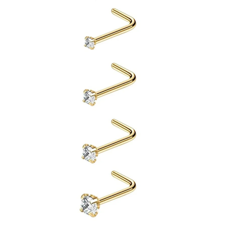 4-12pcs Cubic Zirconia Nose Studs 20G Nose Piercing Jewelry Bone L Shaped Shiny Crystal Bone Nostril Piercing Jewelry