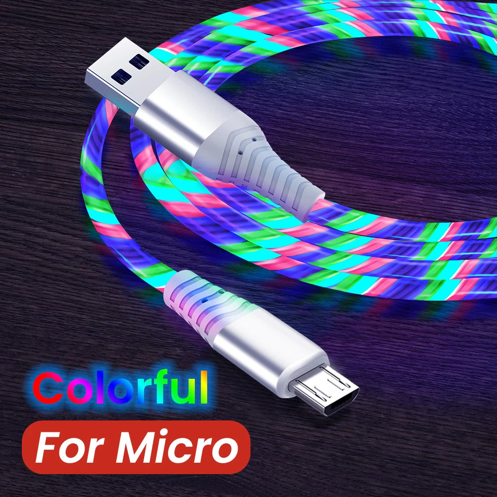 NNBILI 3 IN 1 Glowing LED Light party Phone Charger Luminous USB Type C Cable For Xiaomi iPhone 14 Samsung S24 Phone Accessories