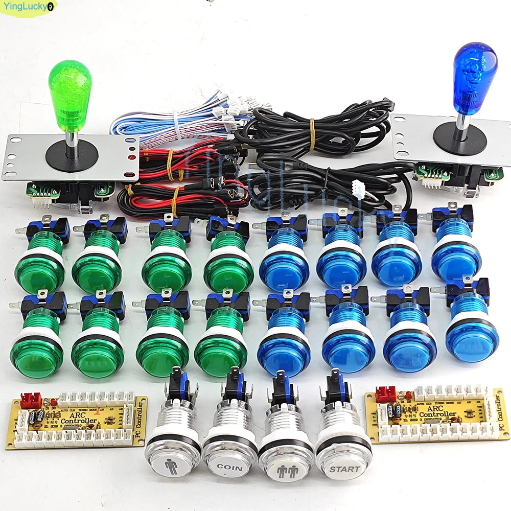 2 Player DIY Arcade Game Kit for PC Raspberry Pi with LED Push Buttons American Style Joystick USB Encoder Cables Mame Jamma
